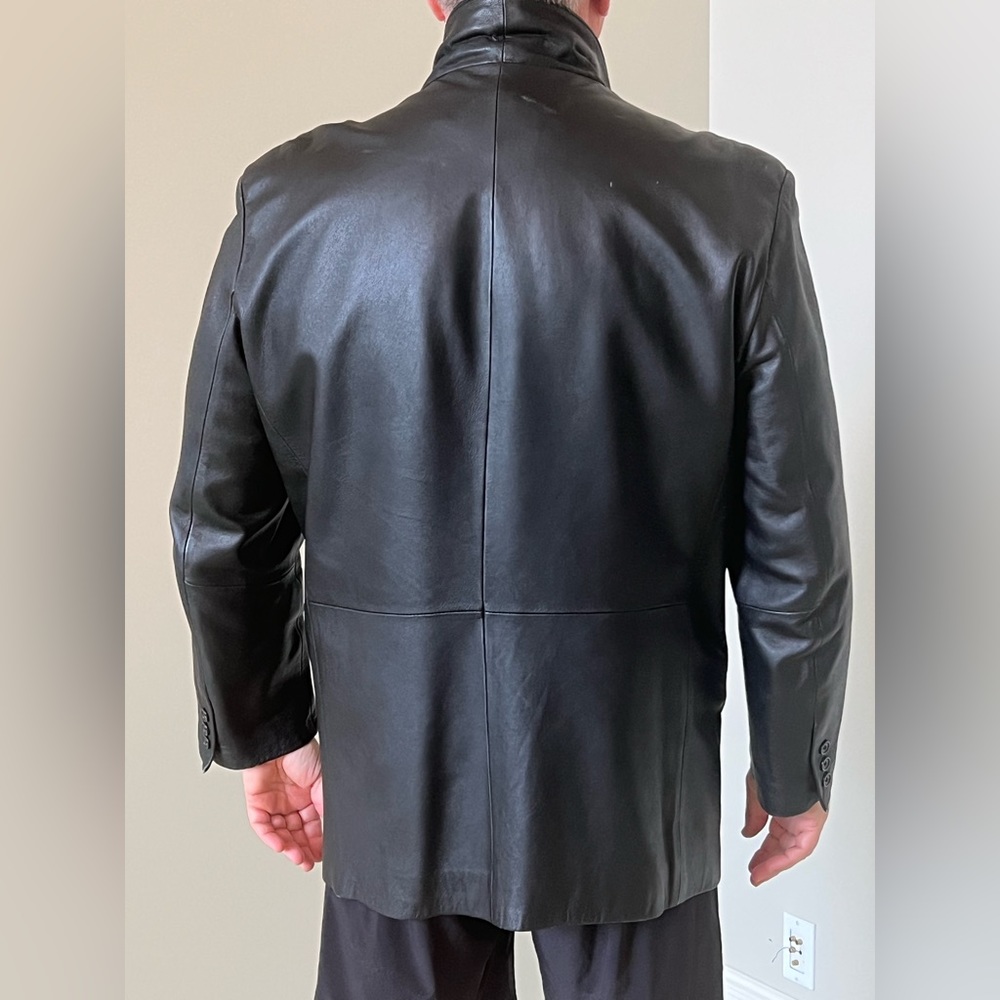 MENS CITY JONES NEW YORK 46R BLACK LEATHER JACKET(LINED)